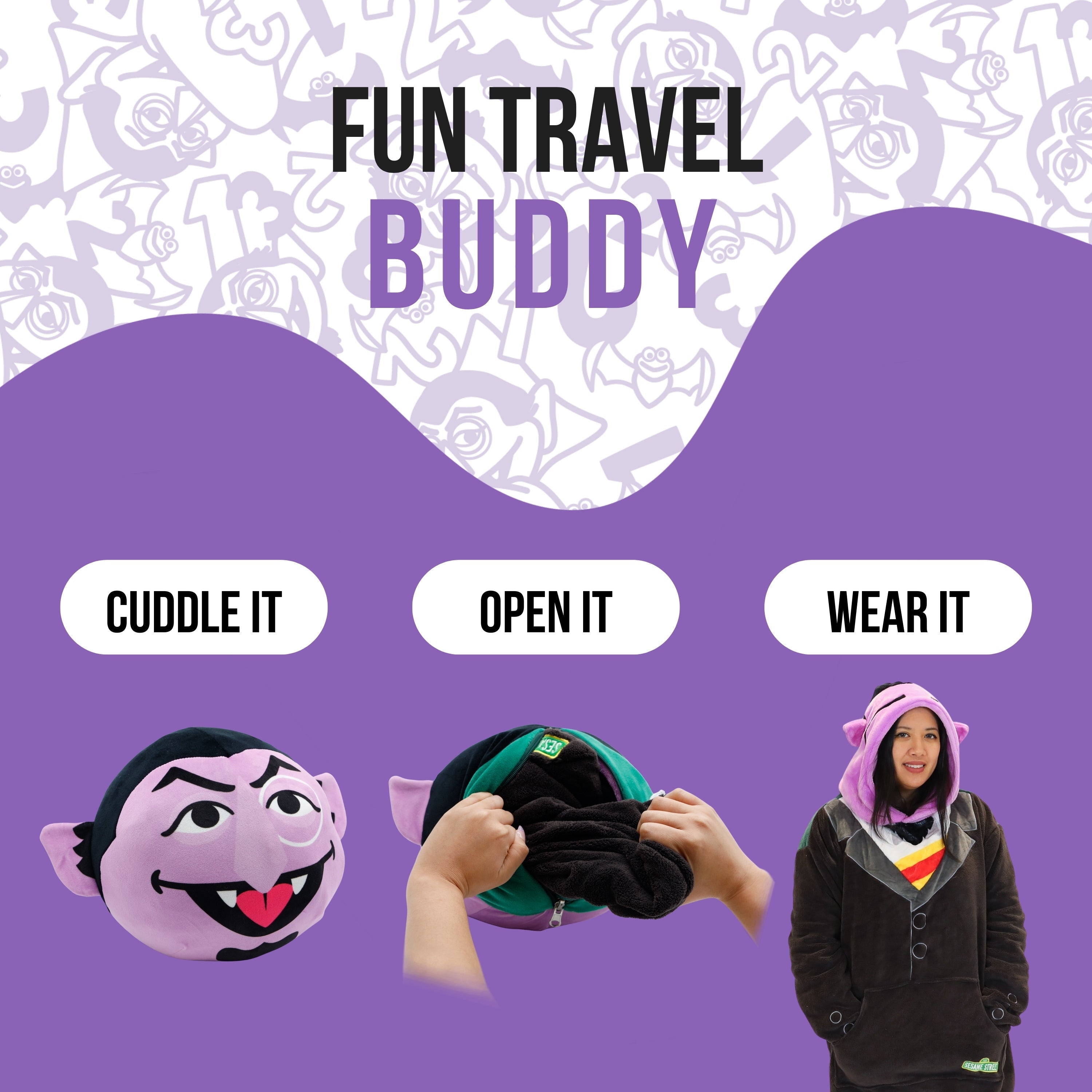 Sesame Street | Count Von Count Adult Snugible 2-in-1 Blanket Hoodie & Pillow