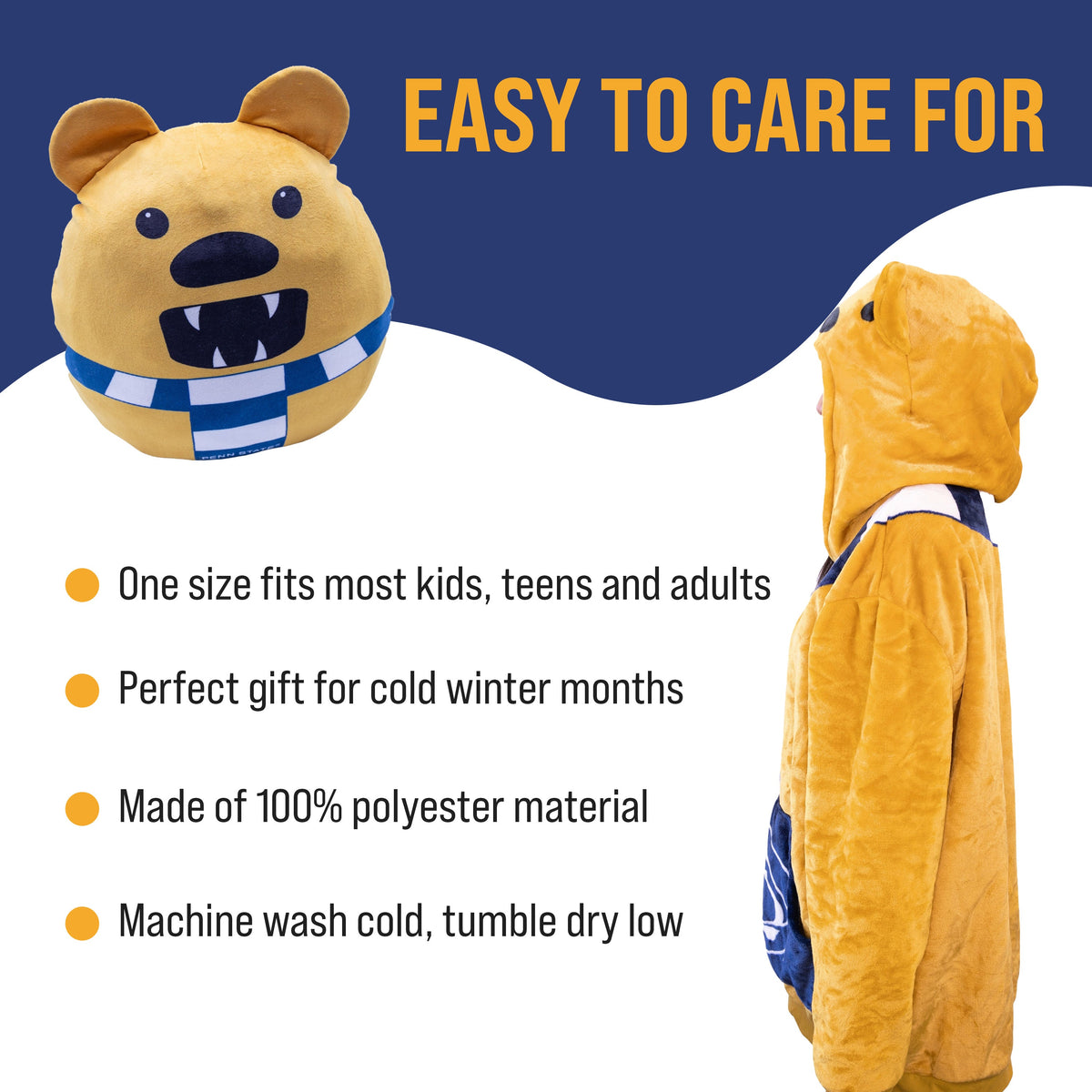 Penn State University Nittany Lion Adult Snugible | Blanket Hoodie & Pillow