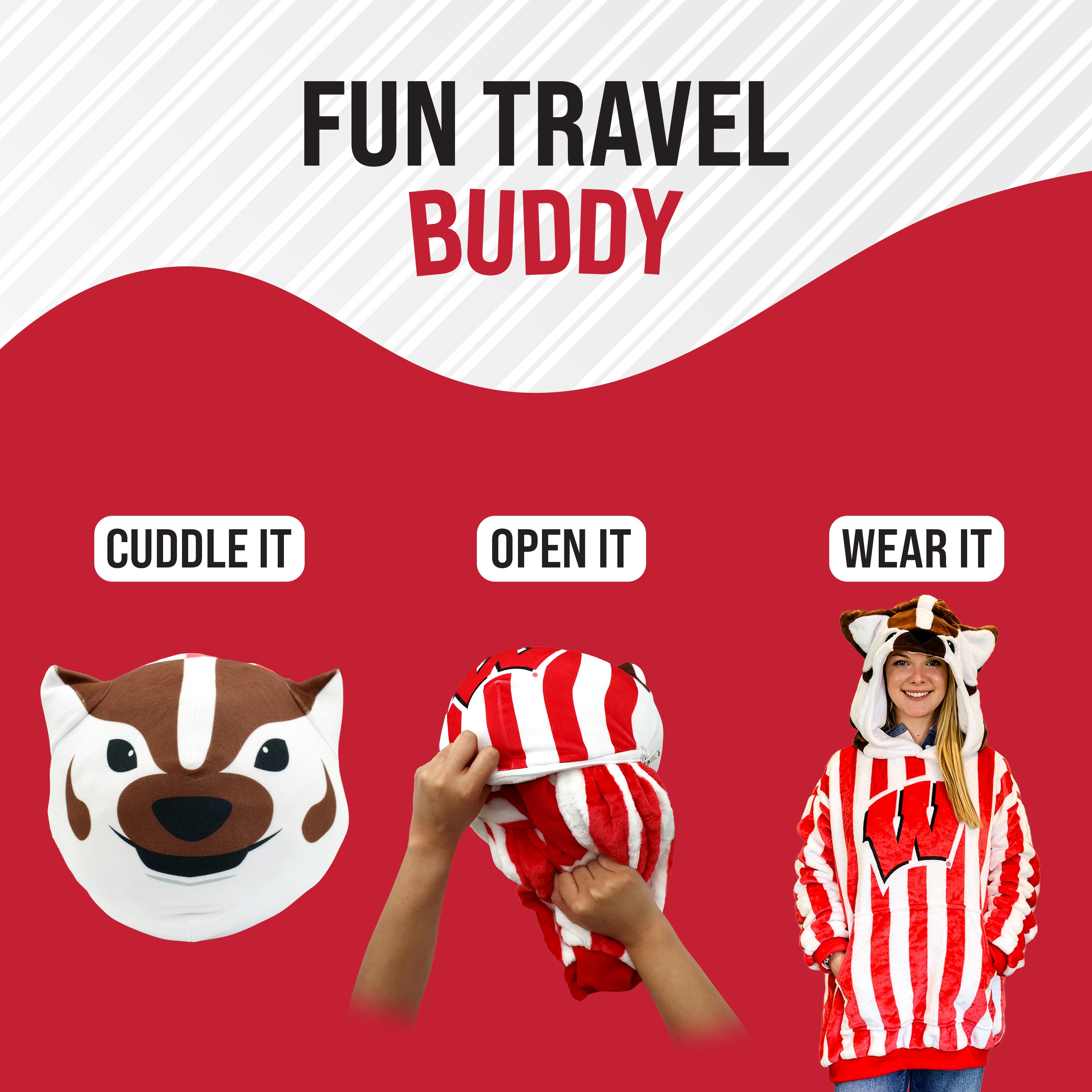 University of Wisconsin Bucky the Badger Snugible | Blanket Hoodie & Pillow