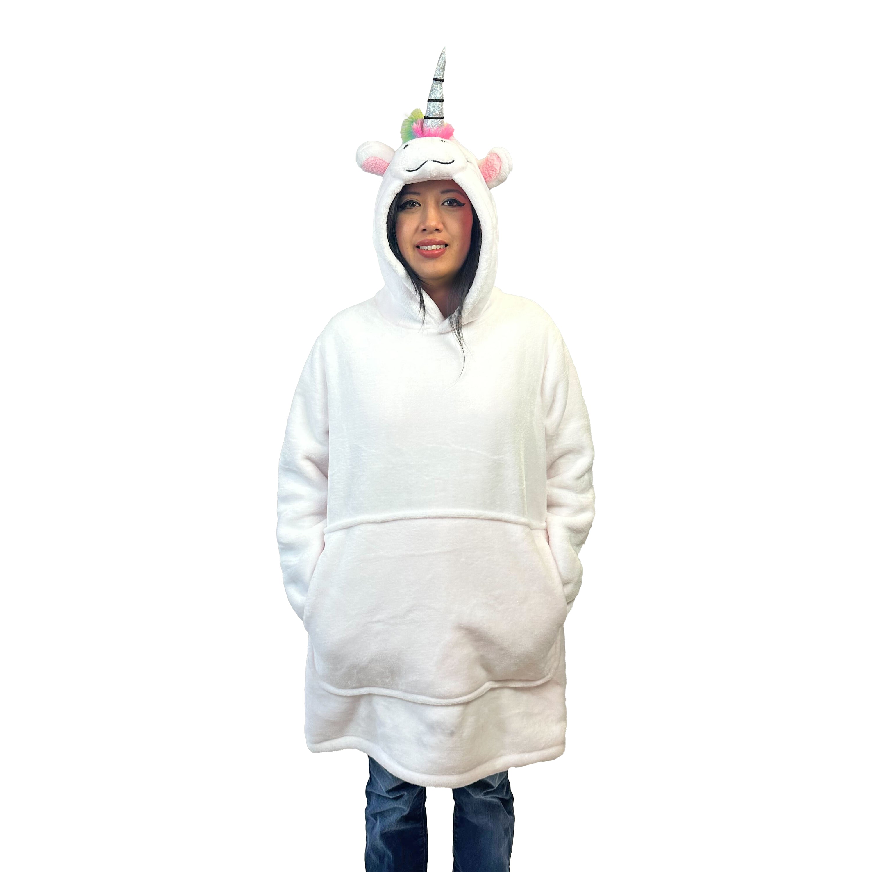 Plushible Unicorn Blanket Hoodie, Oversized Wearable Blanket for Kids and Adults, Soft Fleece Hooded Blanket