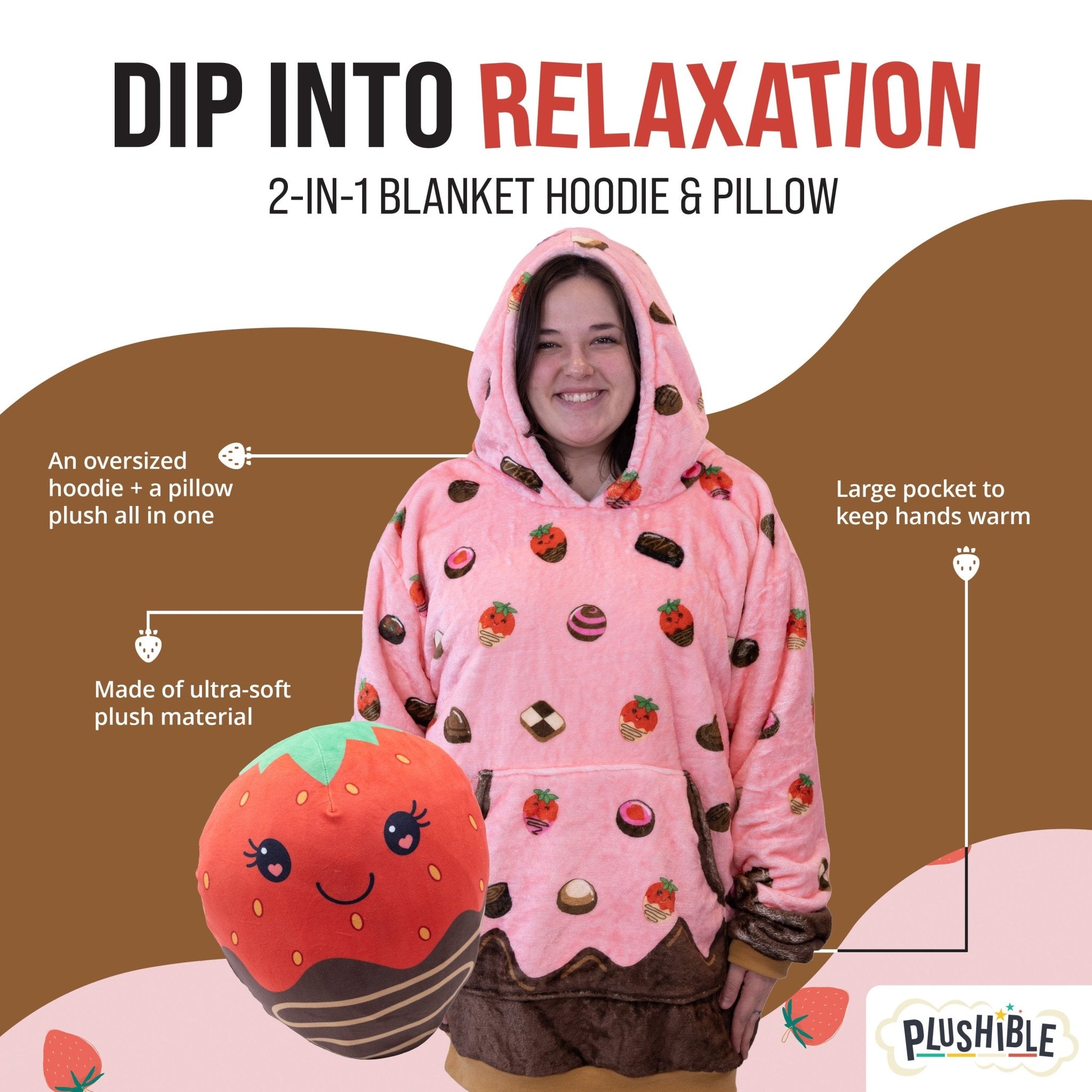 Plushible.comSnugiblesChocolate Strawberry Snugible | Blanket Hoodie & Pillow