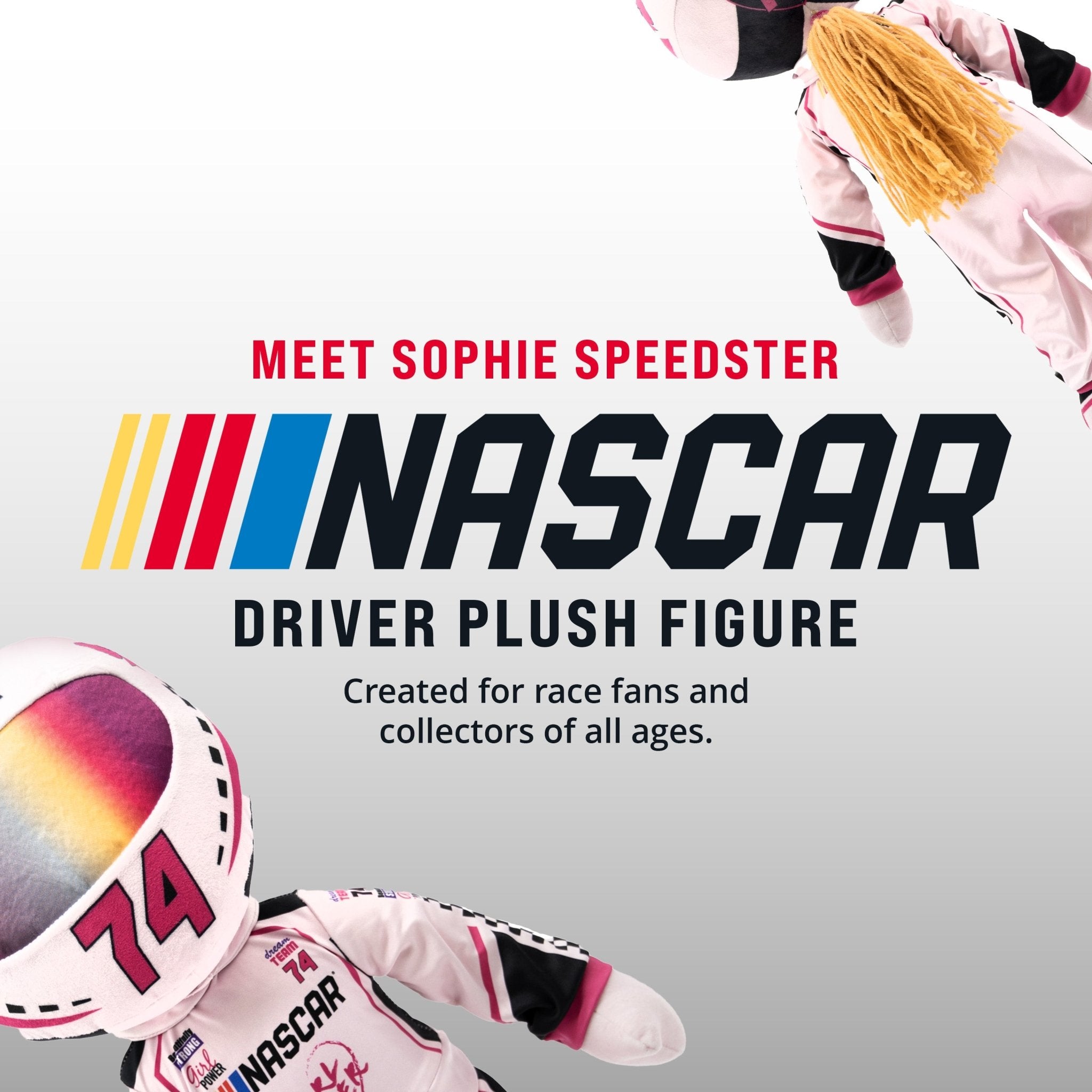 Plushible.com14 Inch Rag DollsNASCAR | 14 Inch Sophie Speedster Driver Plush Figure (Pink)