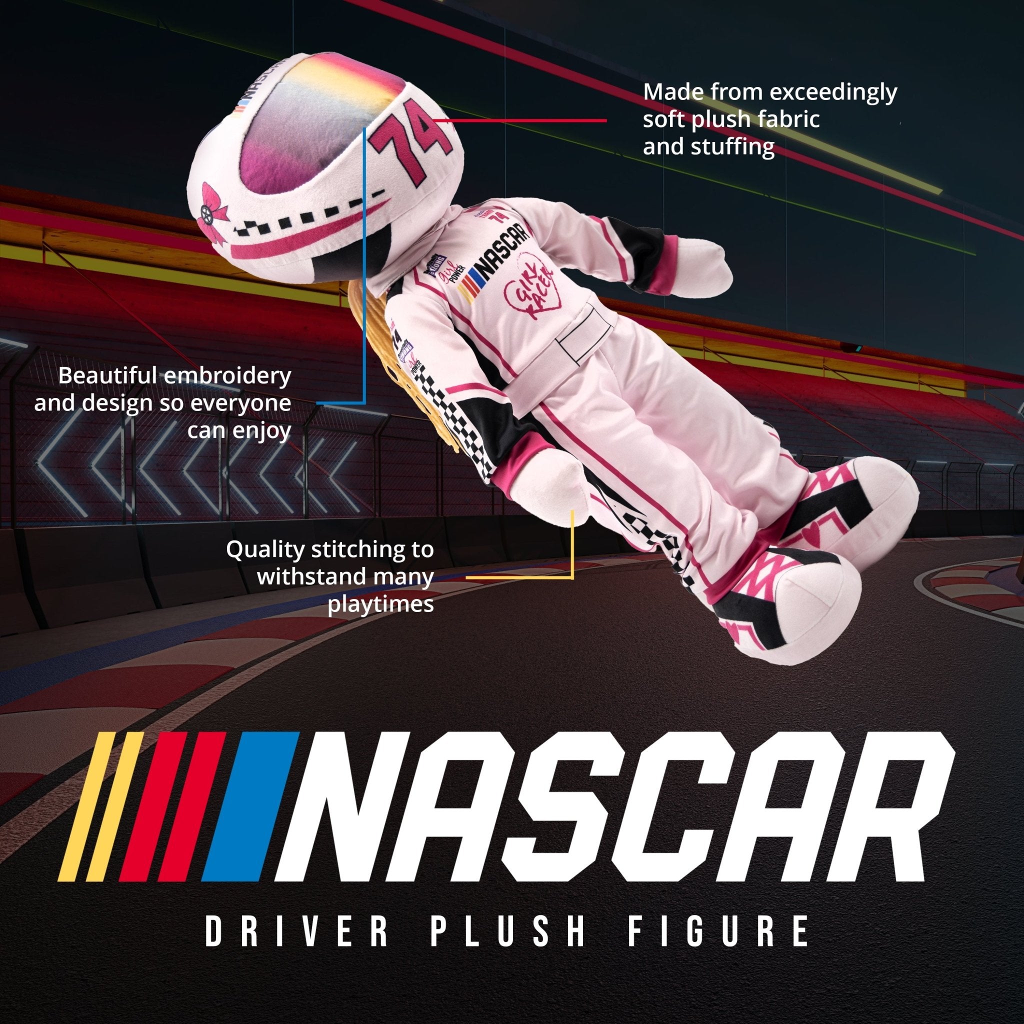 Plushible.com14 Inch Rag DollsNASCAR | 14 Inch Sophie Speedster Driver Plush Figure (Pink)