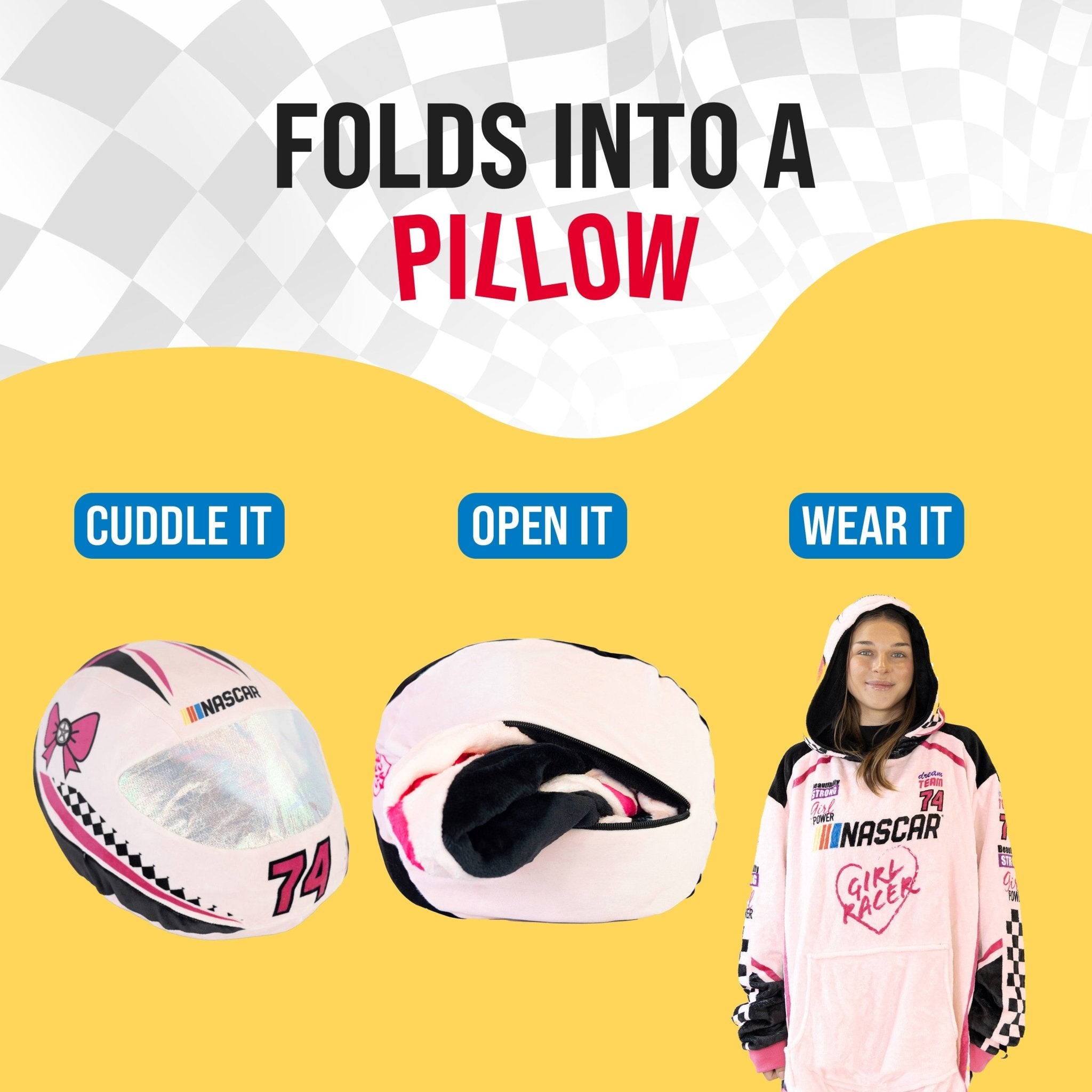 Plushible.comSnugiblesNASCAR Racing Suit Snugible (Pink) | Blanket Hoodie & Pillow