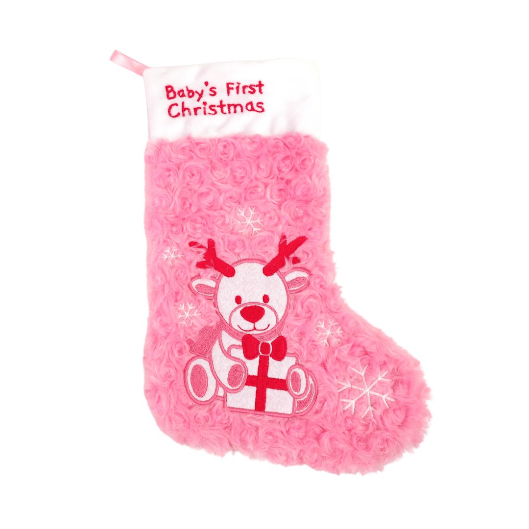Plushible.comHoliday StockingsPink Babys First Christmas Stocking and Hat Set