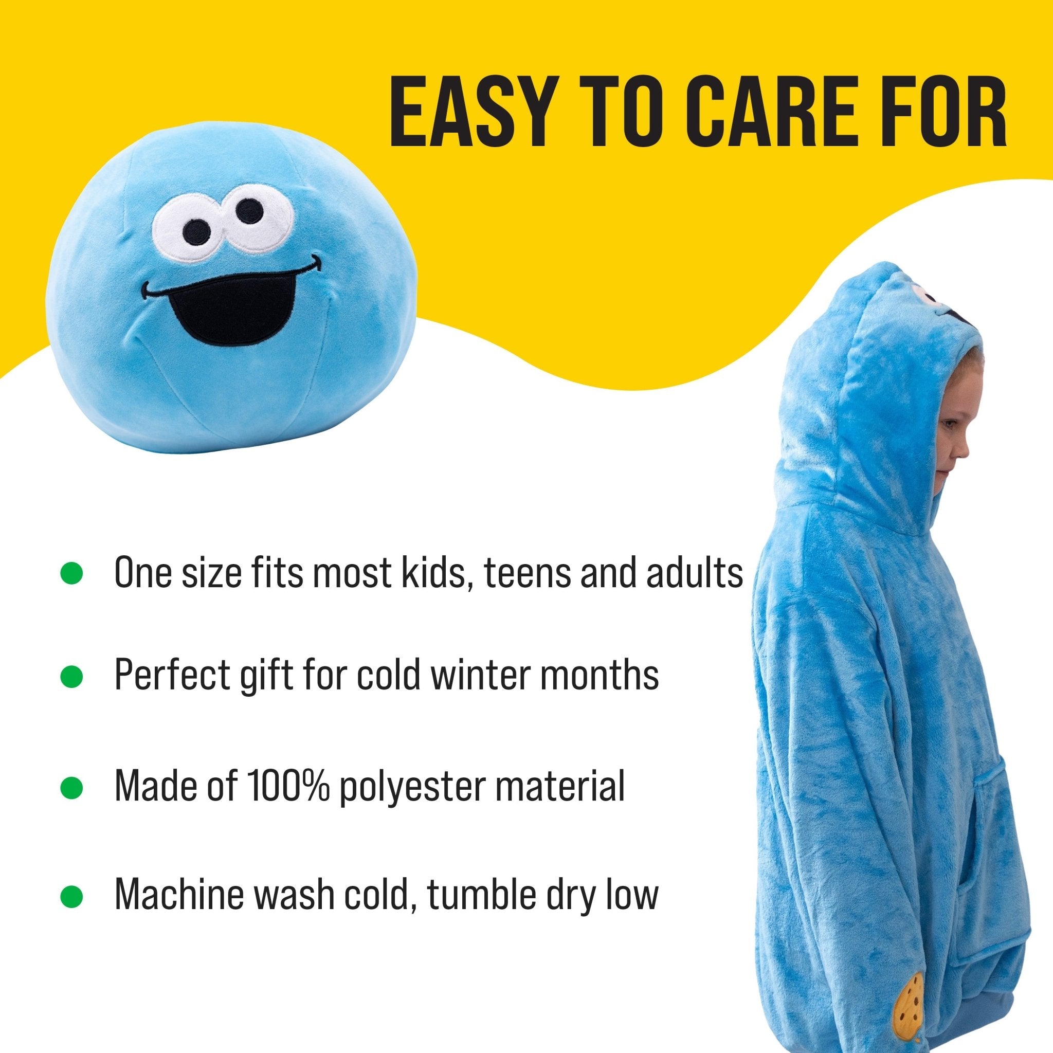 Plushible.comSnugiblesSesame Street Cookie Monster Kids Snugible | Blanket Hoodie & Pillow