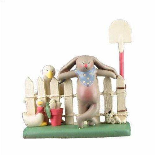 Plushible.comFIGURINESpringhaven Lake Figurine Bunny and Goose on a Fence by Russ - Easter and Springtime Decoration or Gift