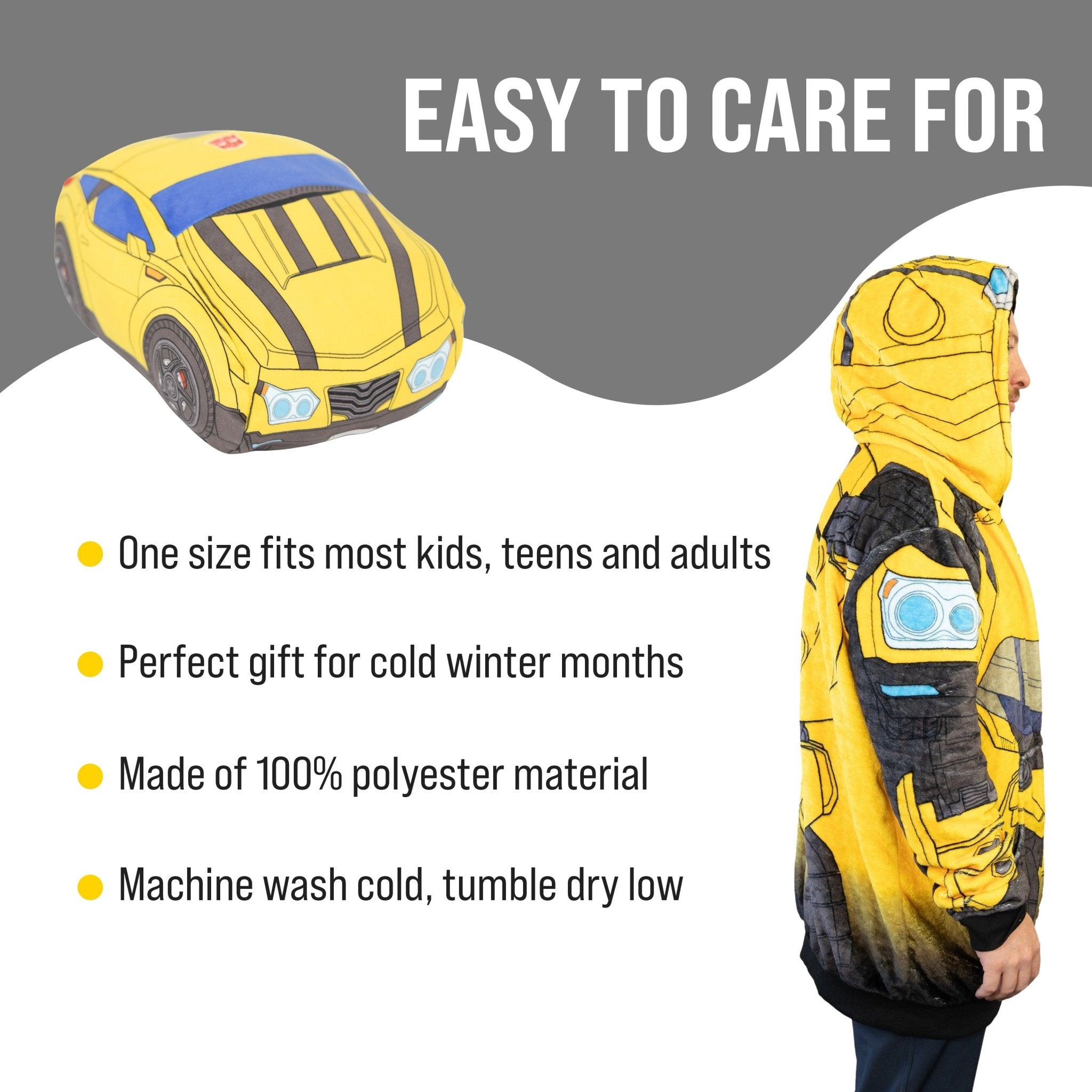 Plushible.comSnugiblesTransformers Bumble Bee Adult Snugible | Blanket Hoodie & Pillow