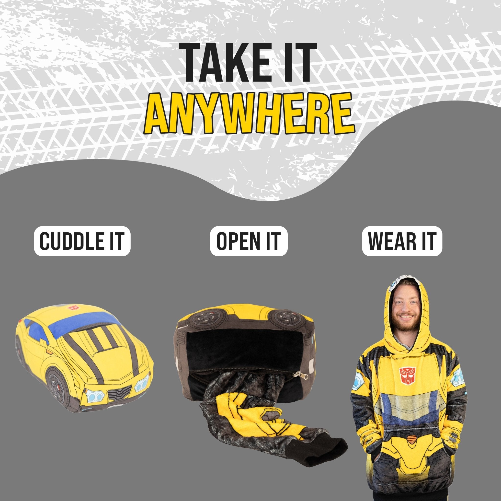 Plushible.comSnugiblesTransformers Bumble Bee Adult Snugible | Blanket Hoodie & Pillow