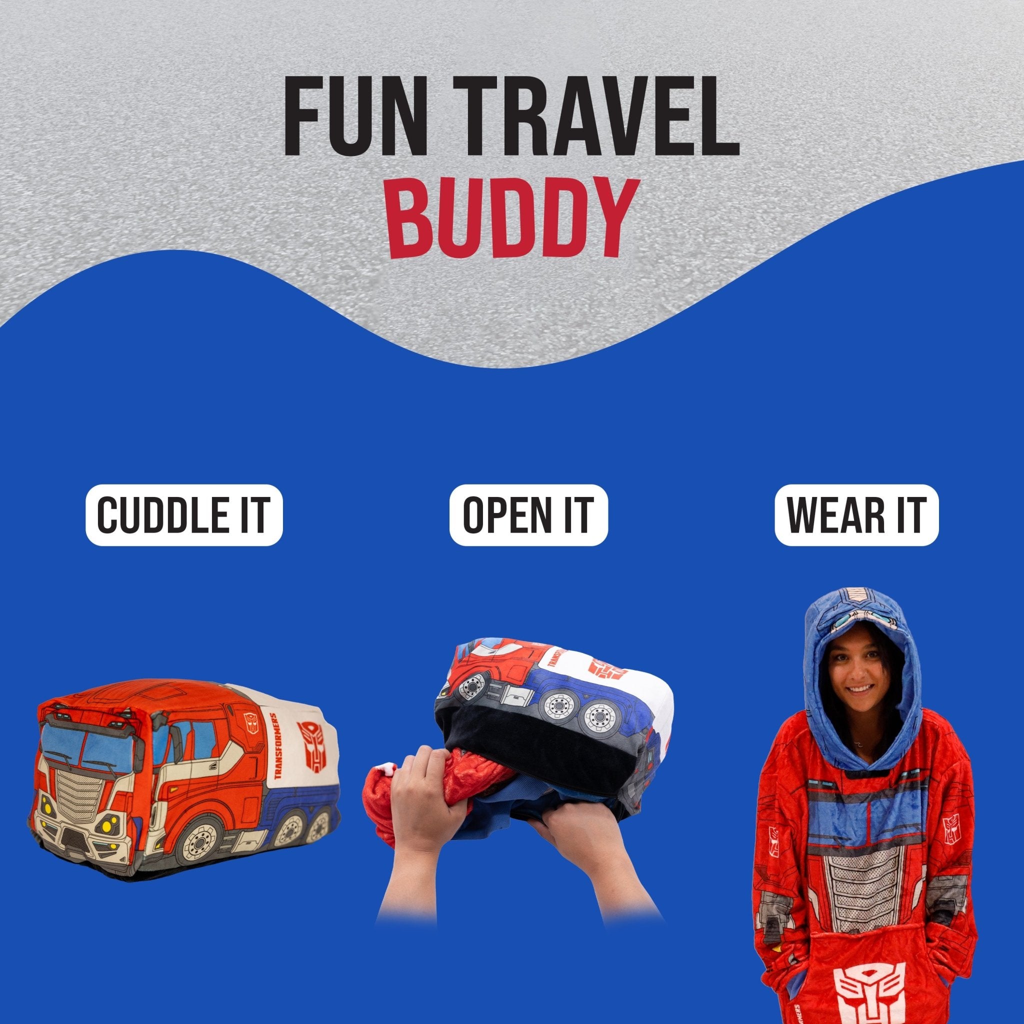 Plushible.comSnugiblesTransformers Optimus Prime Adult Snugible | Blanket Hoodie & Pillow