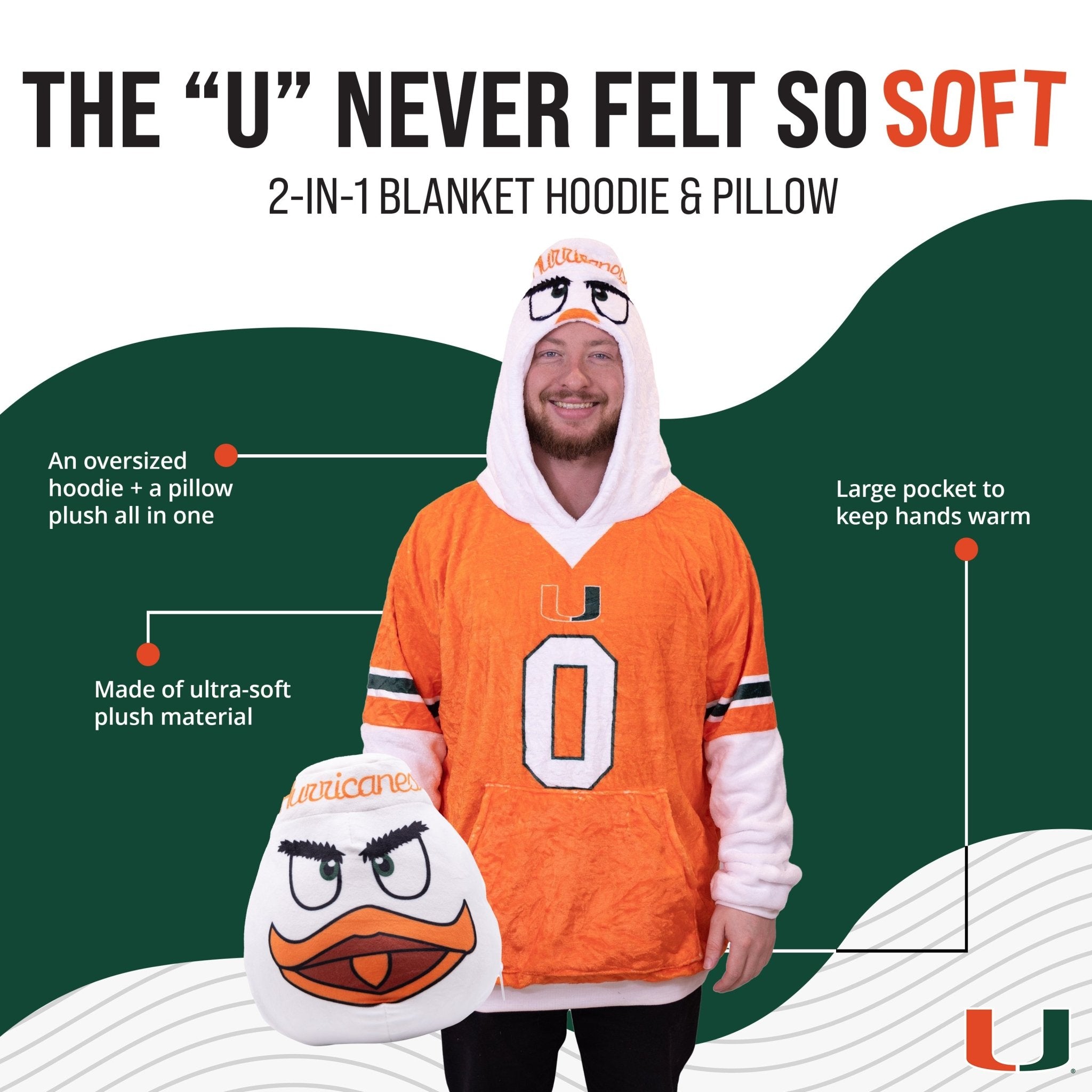 Plushible.comSnugiblesUniversity of Miami Sebastian Snugible | Blanket Hoodie & Pillow