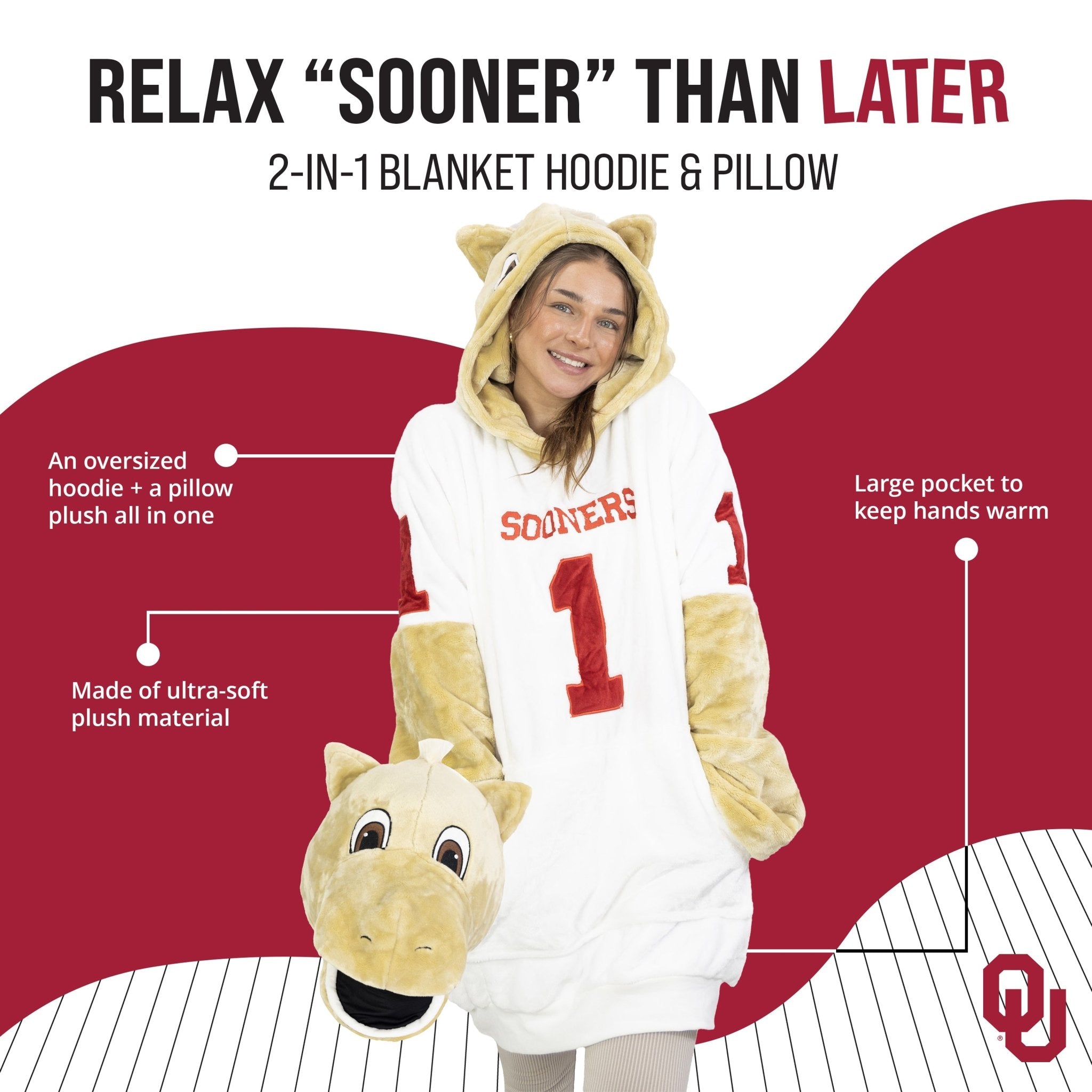 Plushible.comSnugiblesUniversity of Oklahoma Sooner Snugible | Blanket Hoodie & Pillow