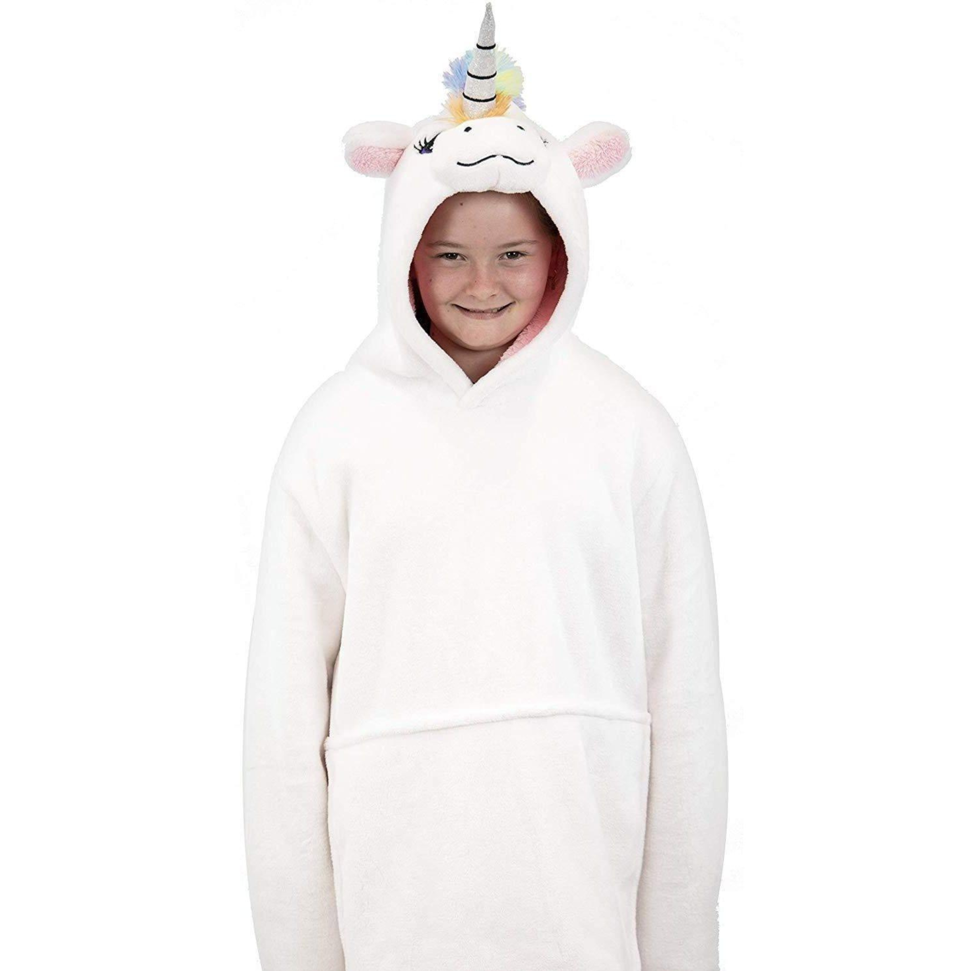 Plushible Unicorn Blanket Hoodie, Oversized Wearable Blanket for Kids and Adults, Soft Fleece Hooded Blanket