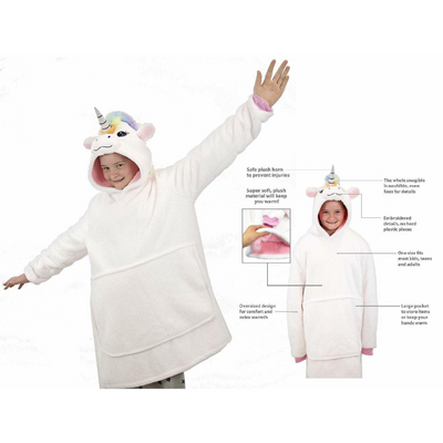 Plushible Unicorn Blanket Hoodie, Oversized Wearable Blanket for Kids and Adults, Soft Fleece Hooded Blanket