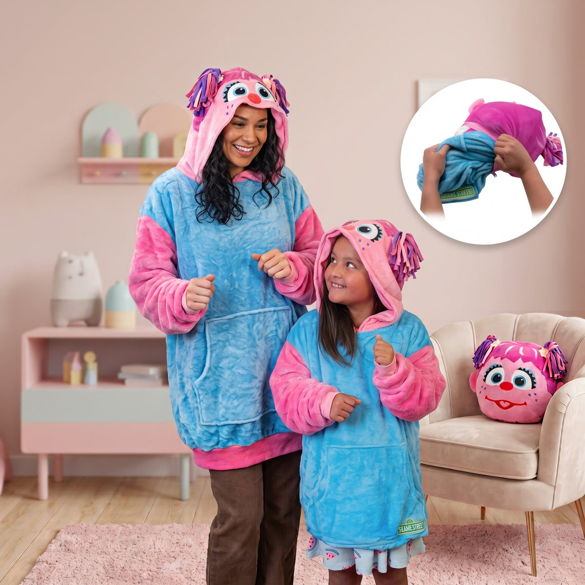 Sesame Street Abby Cadabby Adult & Child Snugible | Blanket Hoodie & Pillow