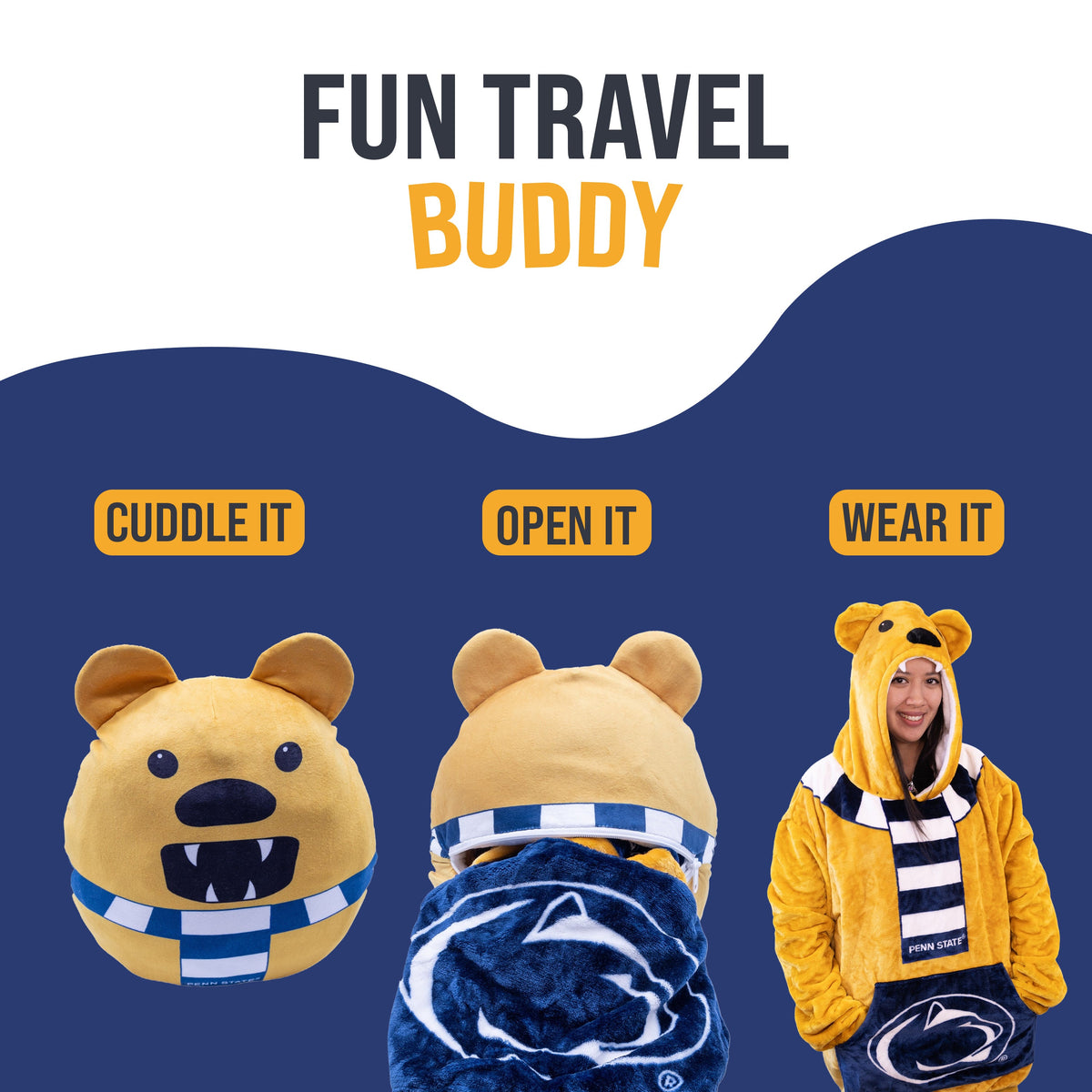 Penn State University Nittany Lion Adult Snugible | Blanket Hoodie & Pillow