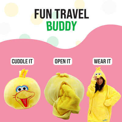 Sesame Street | Big Bird Adult Snugible 2-in-1 Blanket Hoodie & Pillow