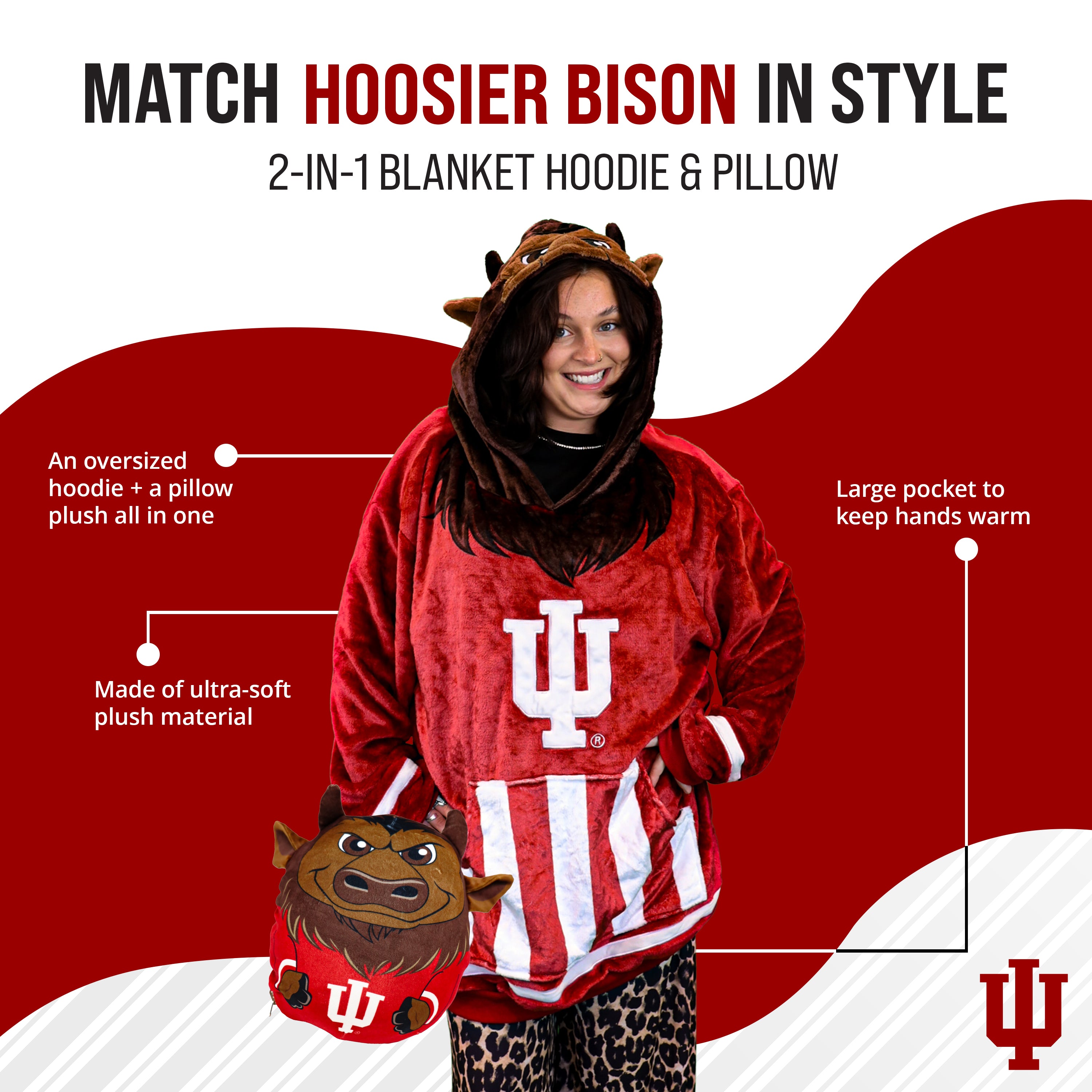 Indiana university mascot blanket hoodie 