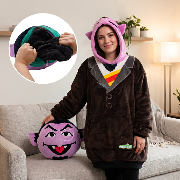Sesame Street | Count Von Count Adult Snugible 2-in-1 Blanket Hoodie & Pillow