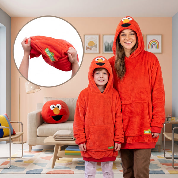 Sesame Street Elmo Adult & Child Snugible | Blanket Hoodie & Pillow