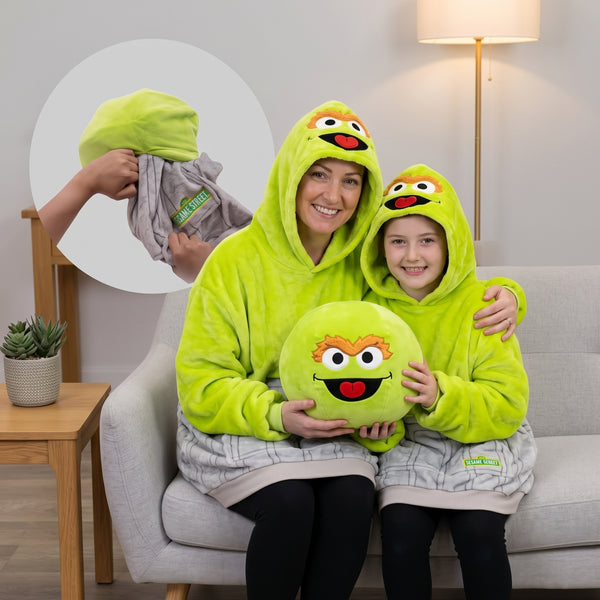 Sesame Street Oscar the Grouch Adult & Child Snugible | Blanket Hoodie & Pillow