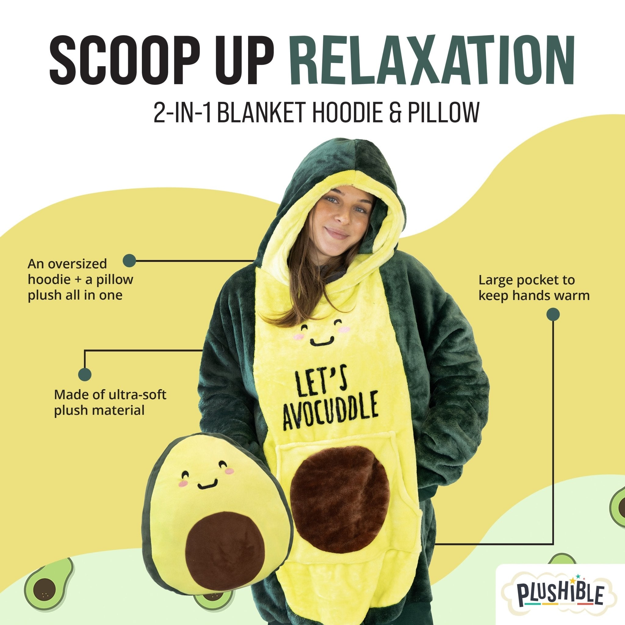 Plushible.comSnugiblesAvocado Snugible | Blanket Hoodie & Pillow