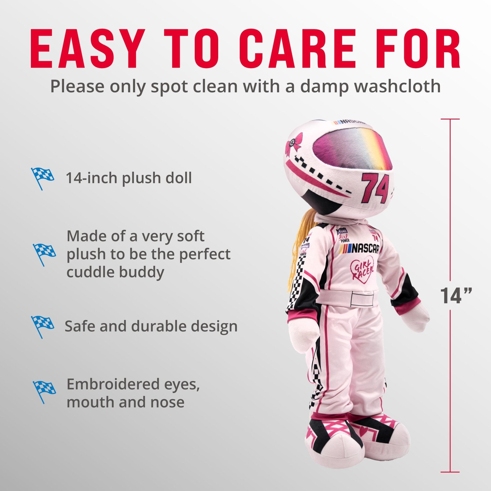 Plushible.com14 Inch Rag DollsNASCAR | 14 Inch Sophie Speedster Driver Plush Figure (Pink)