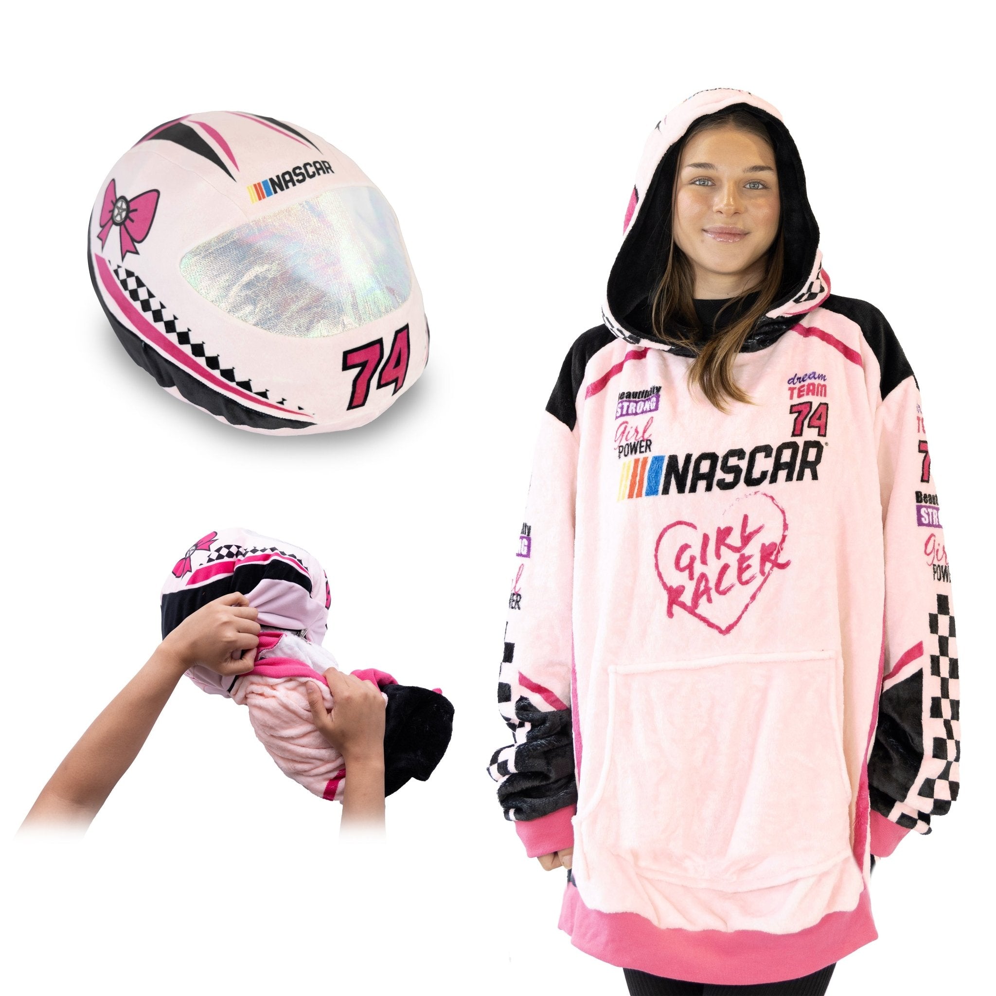 Plushible.comSnugiblesNASCAR Racing Suit Snugible (Pink) | Blanket Hoodie & Pillow
