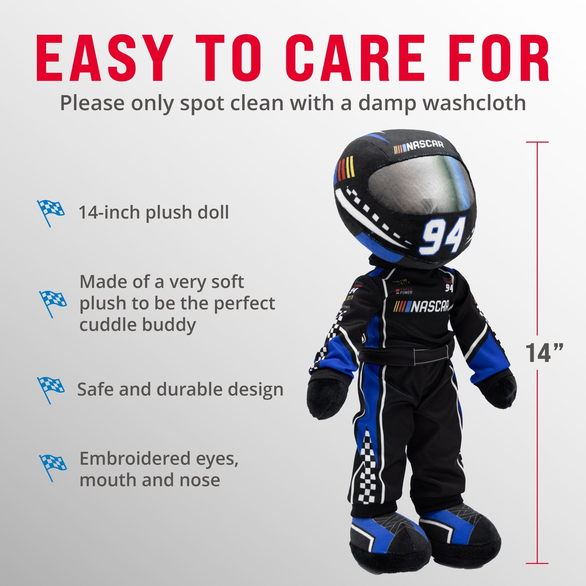 Plushible.com14 Inch Rag DollsNASCAR | Scotty Speedster Racecar Driver Plush Figure
