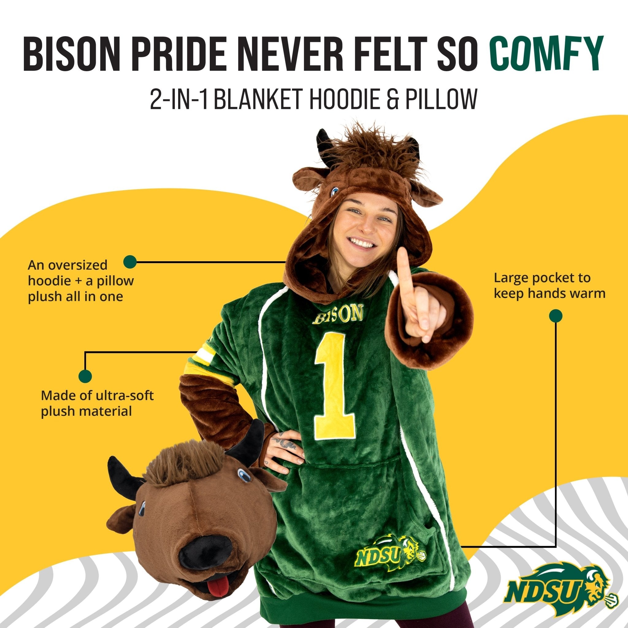 Plushible.comSnugiblesNorth Dakota State University Snugible | Blanket Hoodie & Pillow