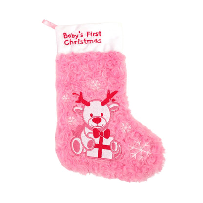 Plushible.comHoliday StockingsPink Babys First Christmas Stocking and Hat Set
