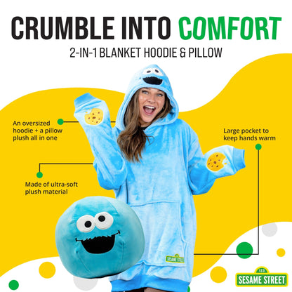 Plushible.comSnugiblesSesame Street Cookie Monster Adult Snugible | Blanket Hoodie & Pillow