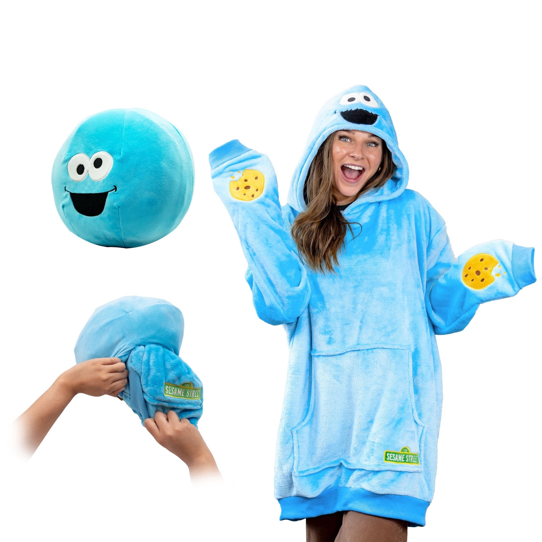 Plushible.comSnugiblesSesame Street Cookie Monster Adult Snugible | Blanket Hoodie & Pillow