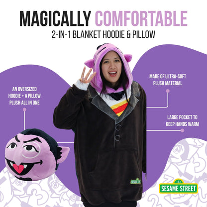 Plushible.comSnugiblesSesame Street | Count Von Count Adult Snugible 2 - in - 1 Blanket Hoodie & Pillow