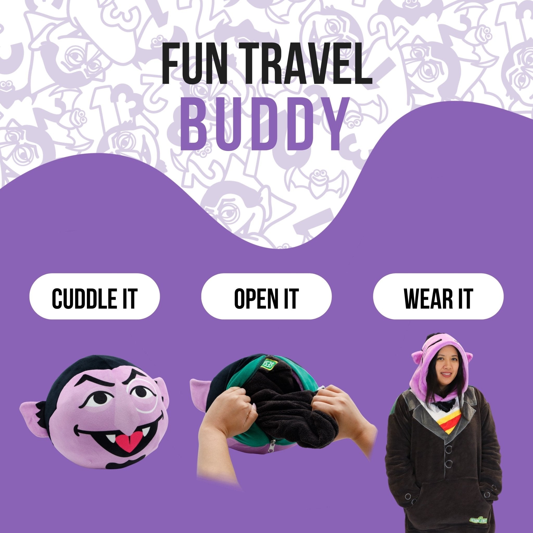 Plushible.comSnugiblesSesame Street | Count Von Count Adult Snugible 2 - in - 1 Blanket Hoodie & Pillow
