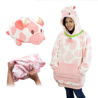 Plushible.comSnugiblesStrawberry Cow Adult Snugible | Blanket Hoodie & Pillow
