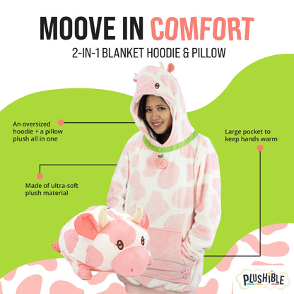 Plushible.comSnugiblesStrawberry Cow Adult Snugible | Blanket Hoodie & Pillow