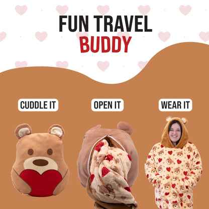 Plushible.comSnugiblesTeddy Hearts Snugible | Blanket Hoodie & Pillow