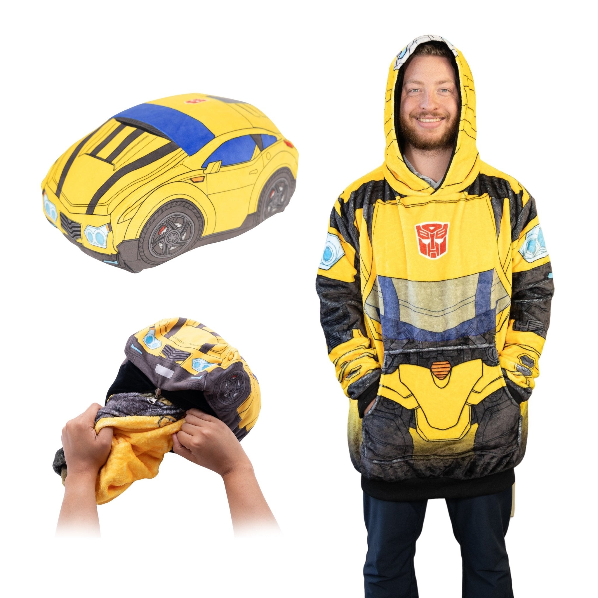 Plushible.comSnugiblesTransformers Bumblebee Adult Snugible | Blanket Hoodie & Pillow