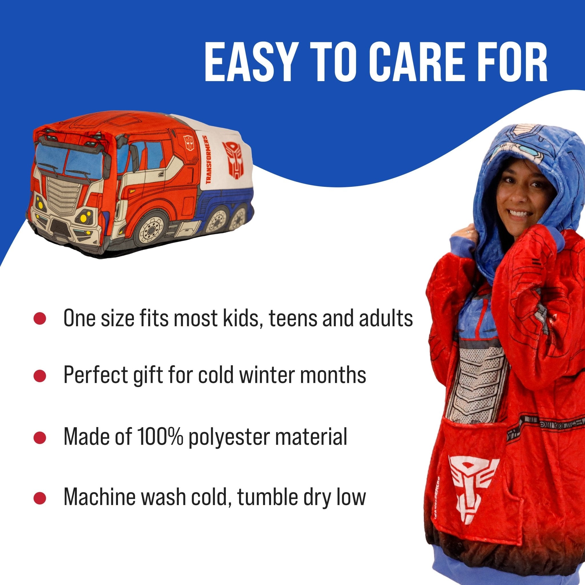 Plushible.comSnugiblesTransformers Optimus Prime Adult Snugible | Blanket Hoodie & Pillow