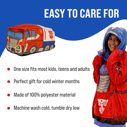 Plushible.comSnugiblesTransformers Optimus Prime Adult Snugible | Blanket Hoodie & Pillow