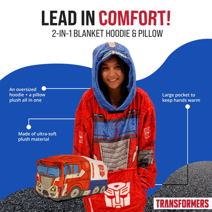 Plushible.comSnugiblesTransformers Optimus Prime Adult Snugible | Blanket Hoodie & Pillow