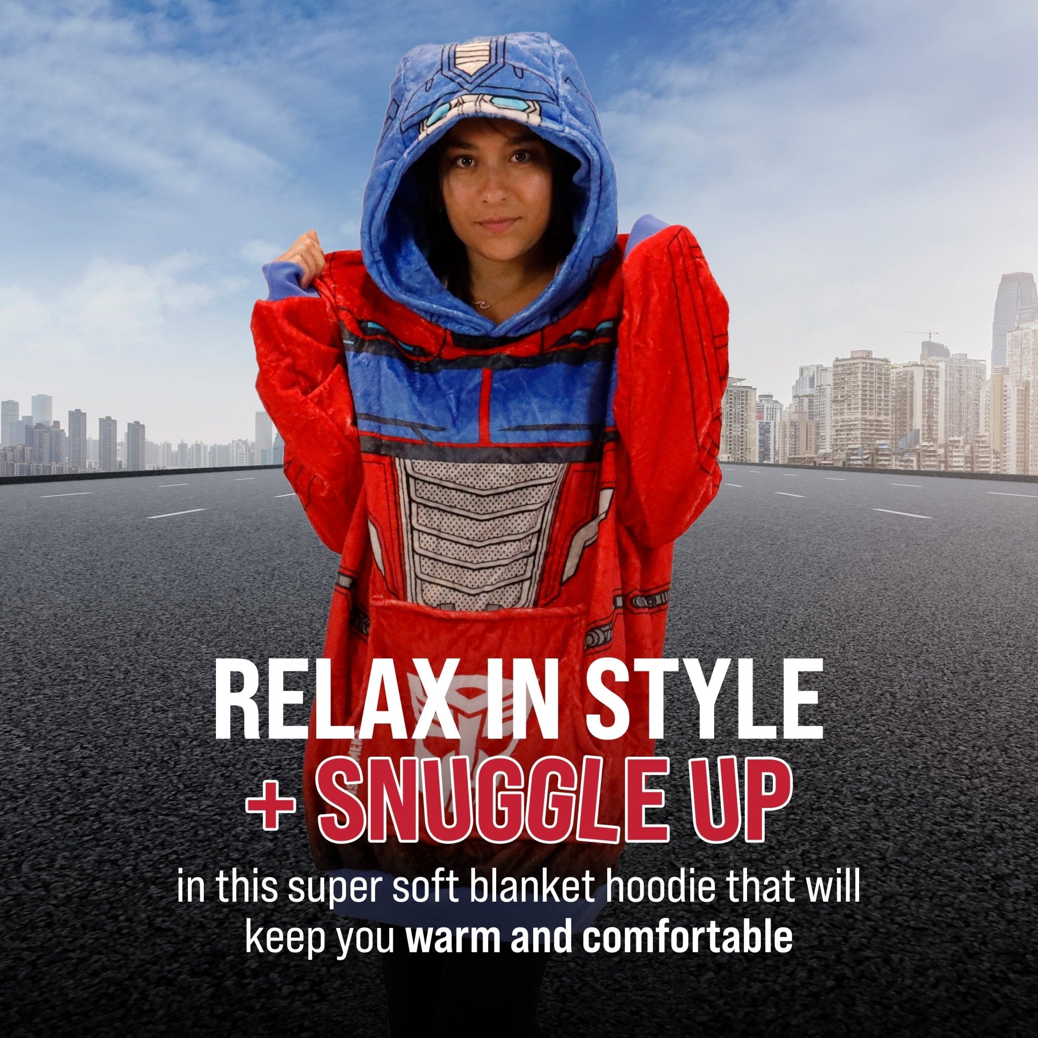 Plushible.comSnugiblesTransformers Optimus Prime Adult Snugible | Blanket Hoodie & Pillow