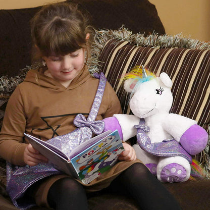Plushible.comStory BooksUnicorn Plushie with Matching Bags and Storybook travel & adventure!